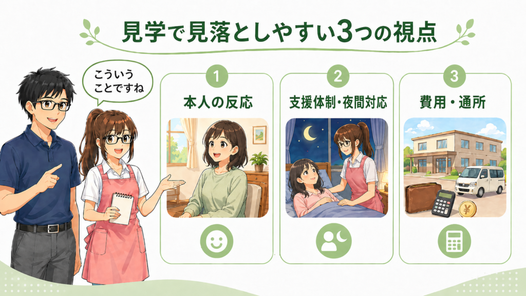 見学で見落としやすい視点の内容の図解