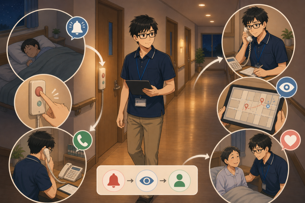 夜間体制は「人がいるか」だけで判断しないのイメージイラスト