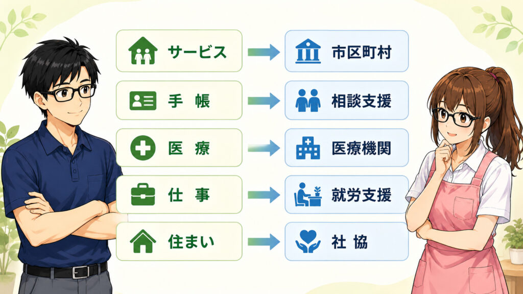 悩み別に見る障害福祉の相談先の図解