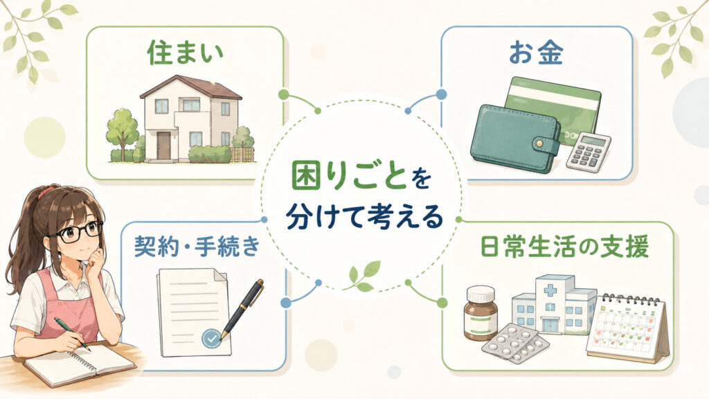 親亡き後に起こりやすい困りごとを整理するの図解