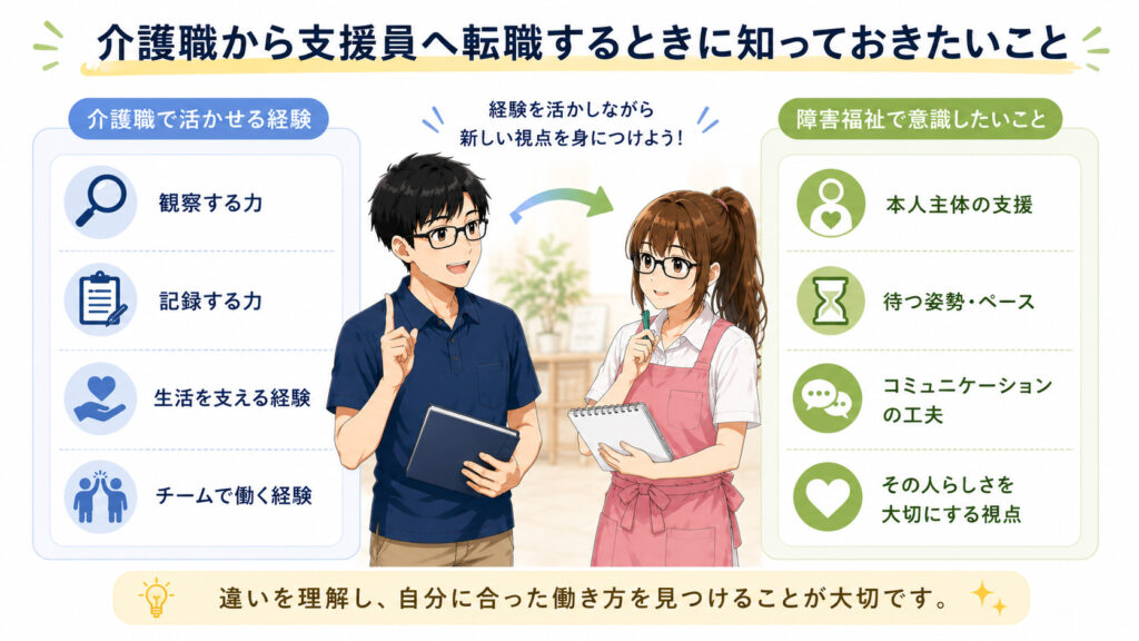 介護職から支援員へ転職するときに知っておきたいことの図解