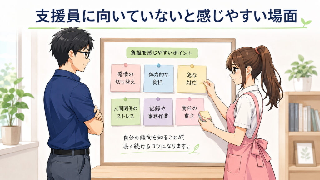 支援員に向いていないと感じやすい場面の図解