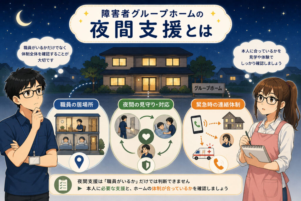 障害者グループホームの夜間支援とはの図解